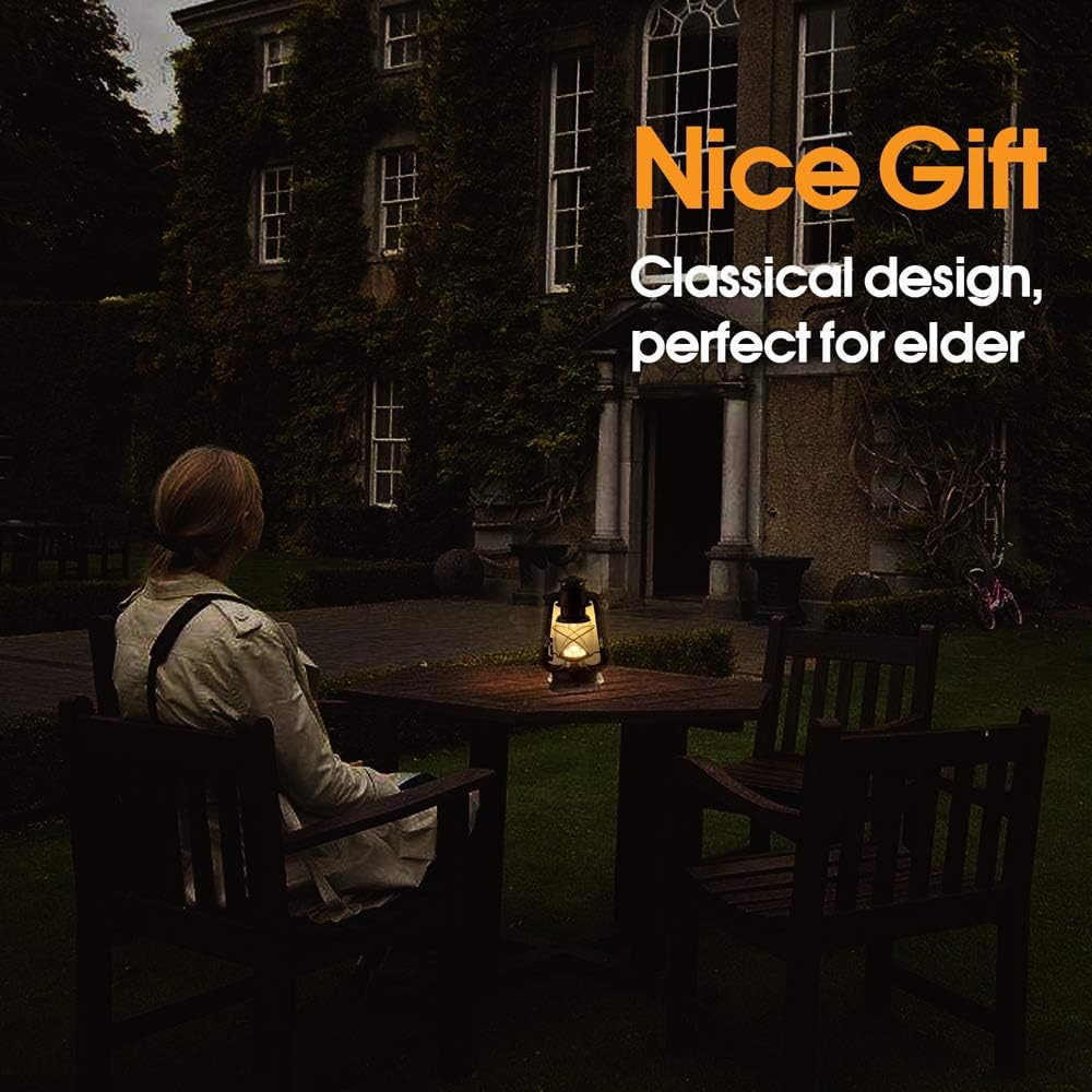 Black Vintage LED Hurricane Lantern, Warm White Battery Operated, Antique Metal Hanging With Dimmer Switch, 15 LEDs, 150 Lumen for Indoor or Outdoor Usage (Black)